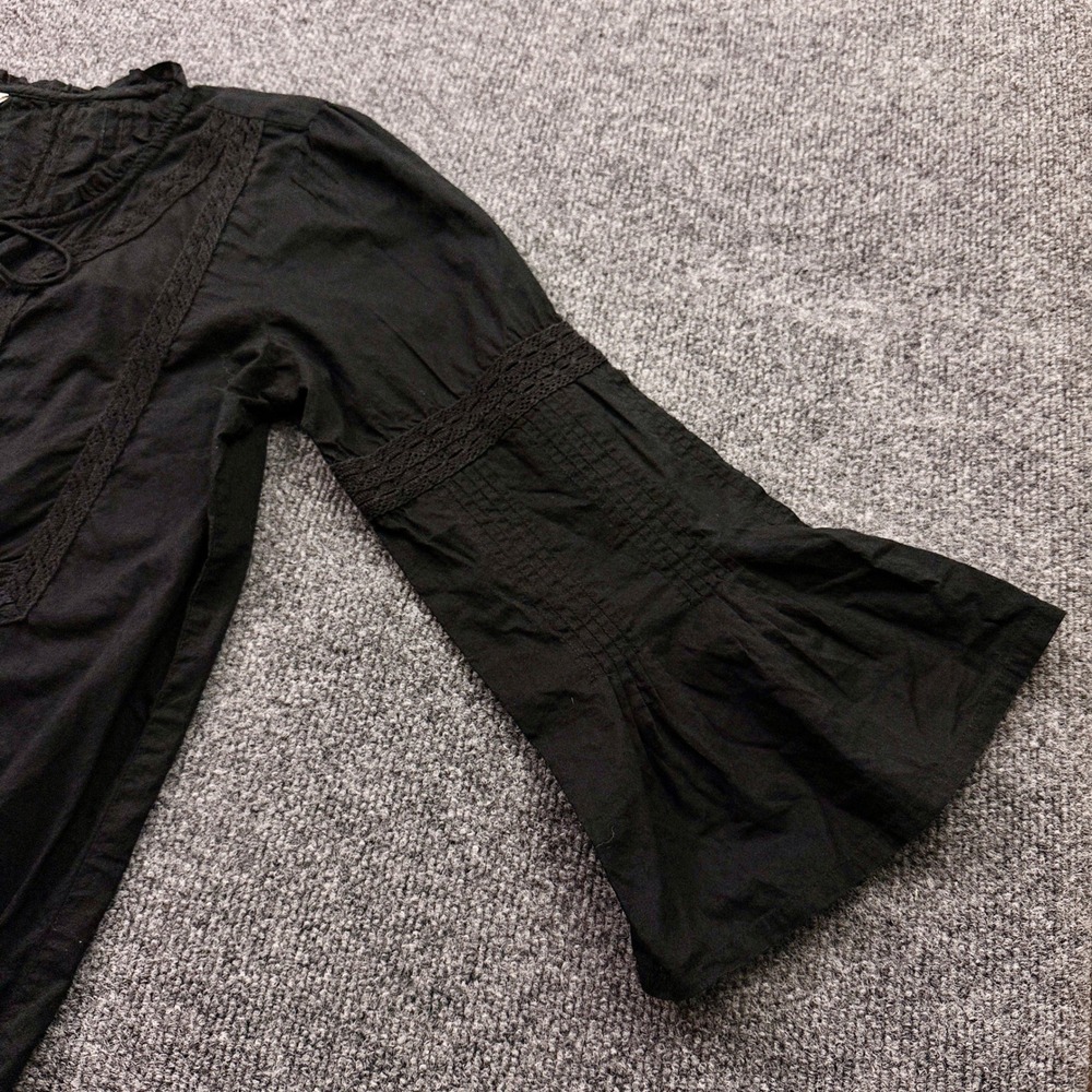 ViX Paula Hermanny Peasant Cover Up Sz M Black Lace Pintuck Bell Sleeve Tunic - Picture 9 of 16
